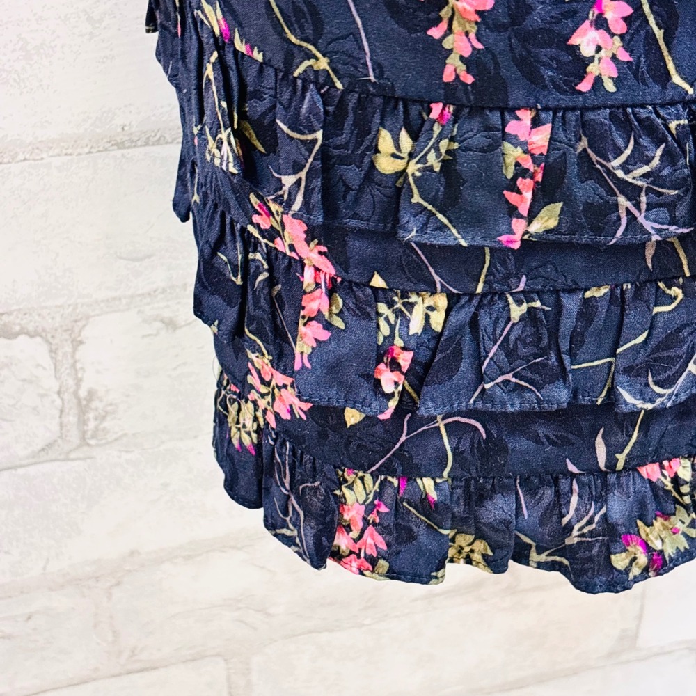 NWT Rebecca Taylor Vie Fleur Silk Blend Floral Jacquard Ruffle Dress Navy Pink 8 - Picture 3 of 9